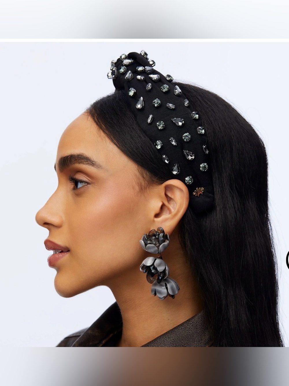 Lele Sadoughi Jet Black Jeweled Knot Headband - Jet Gray Crystals